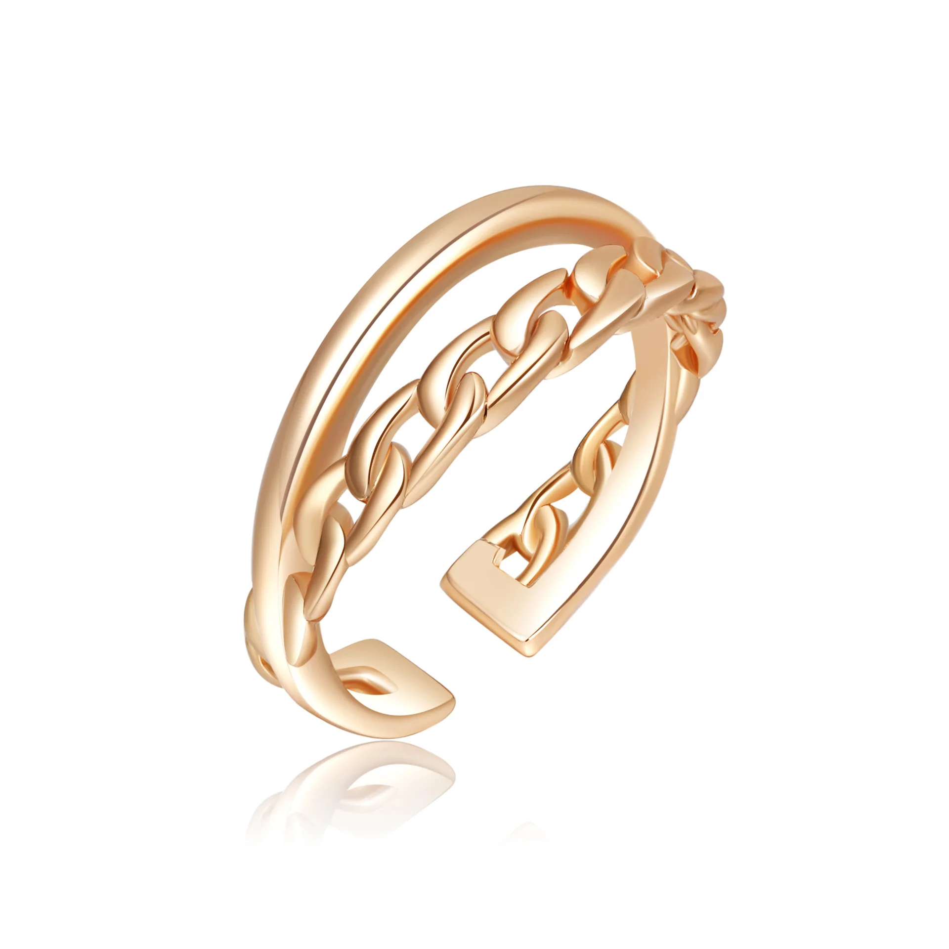 

New Popular Geometric Element Paper Clip Open Ring Copper Plated Champagne Gold Color Retaining Ring Female