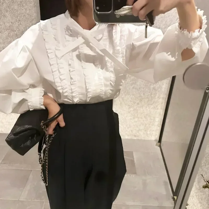 Blusas Mujer на шнуровке с бантом японские рубашки и блузки свободные повседневные