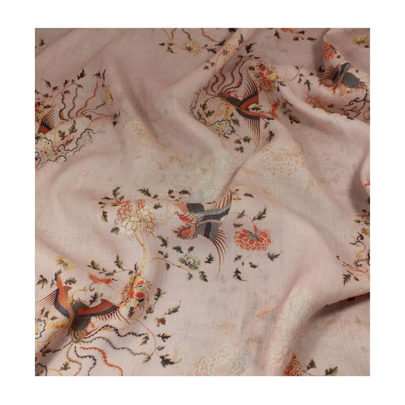 High-End Linen Printing Fabric Chinese Style Clothing Ancient Phoenix Gown Dress Hanfu Printing and Dyeing Fabric