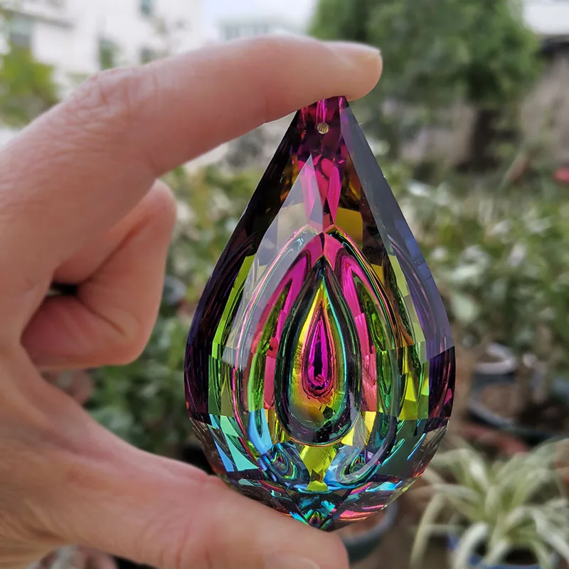 

76mm Rainbow Crystal Suncatcher Loquat Pendant Chandelier Prism Lamp Parts Hanging Ornaments Home Garden Decor AB Light Catcher