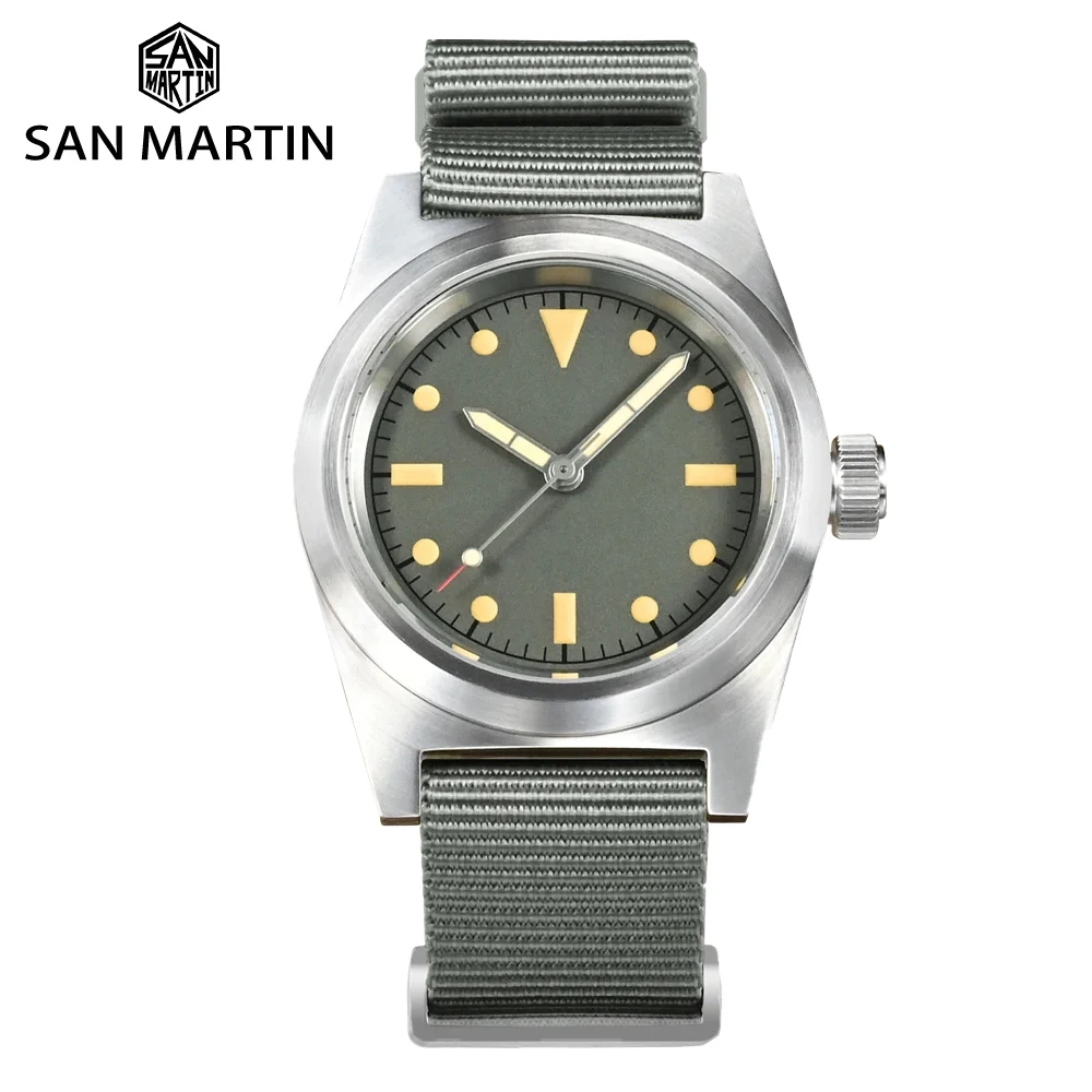 

Saint Martin 38mm Pilot Watch Vintage Military YN55 Men's Automatic Mechanical Watch With Nylon Glow-in-thedark 20Bar Watch For