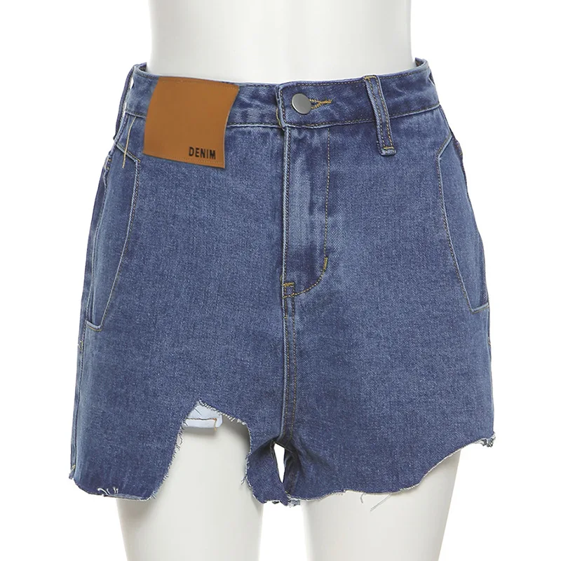 2021 Fashion Women High Waist Booty Jeans Asymmetry Female Harajuku Sexy Cut Out Blue Denim Shorts Bottoms New Streetwear Shorts