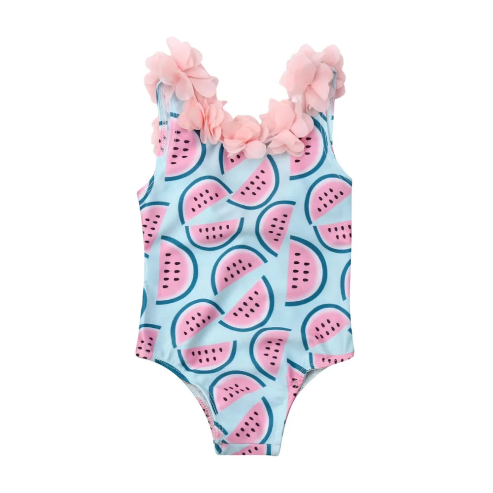 

Summer Baby Girls Swimwear Kids Sleeveless Watermelon Print Backless Flower Cute Swimsuits Toddler Beachwear Bathing Suit
