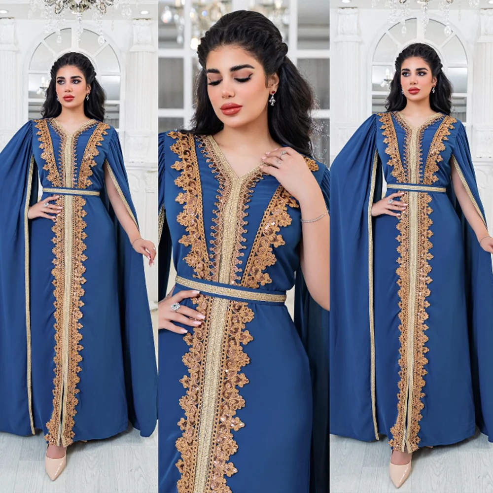 

Мусульманское длинное платье с рукавами «летучая мышь» и V-образным вырезом