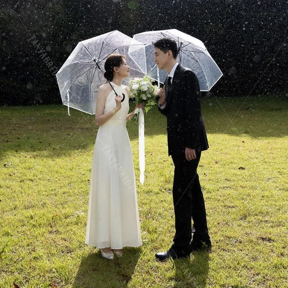 Простое свадебное платье без рукавов с круглым вырезом длиной до щиколотки