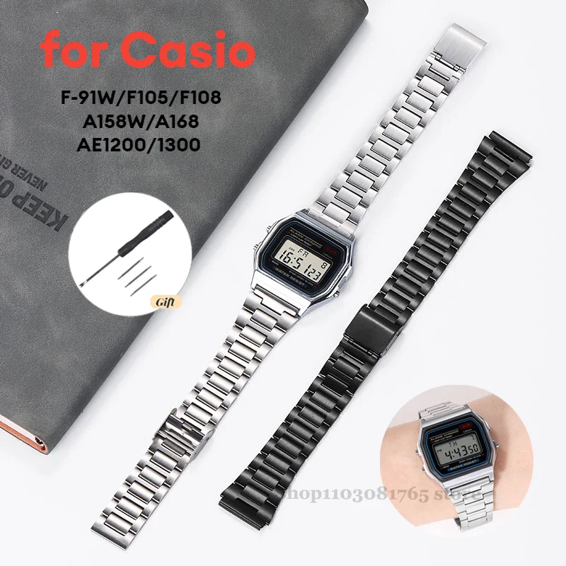 Металлический Ремешок Для Часов Из Нержавеющей Стали 18 Мм Casio F-91w F105/108/a158w/168 Ae1200/1300