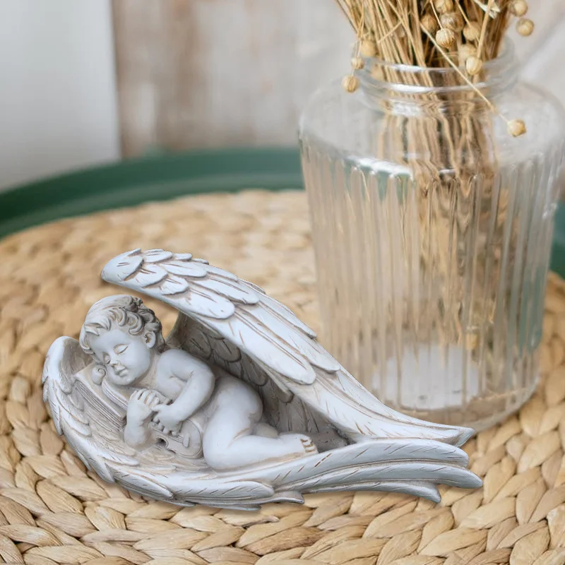 

Shabby Sleeping Angel Cherub Boys Statue Figurines Wings Crafts Resin Sculpture Decorative Livingroom Home Garden Backyard Decor