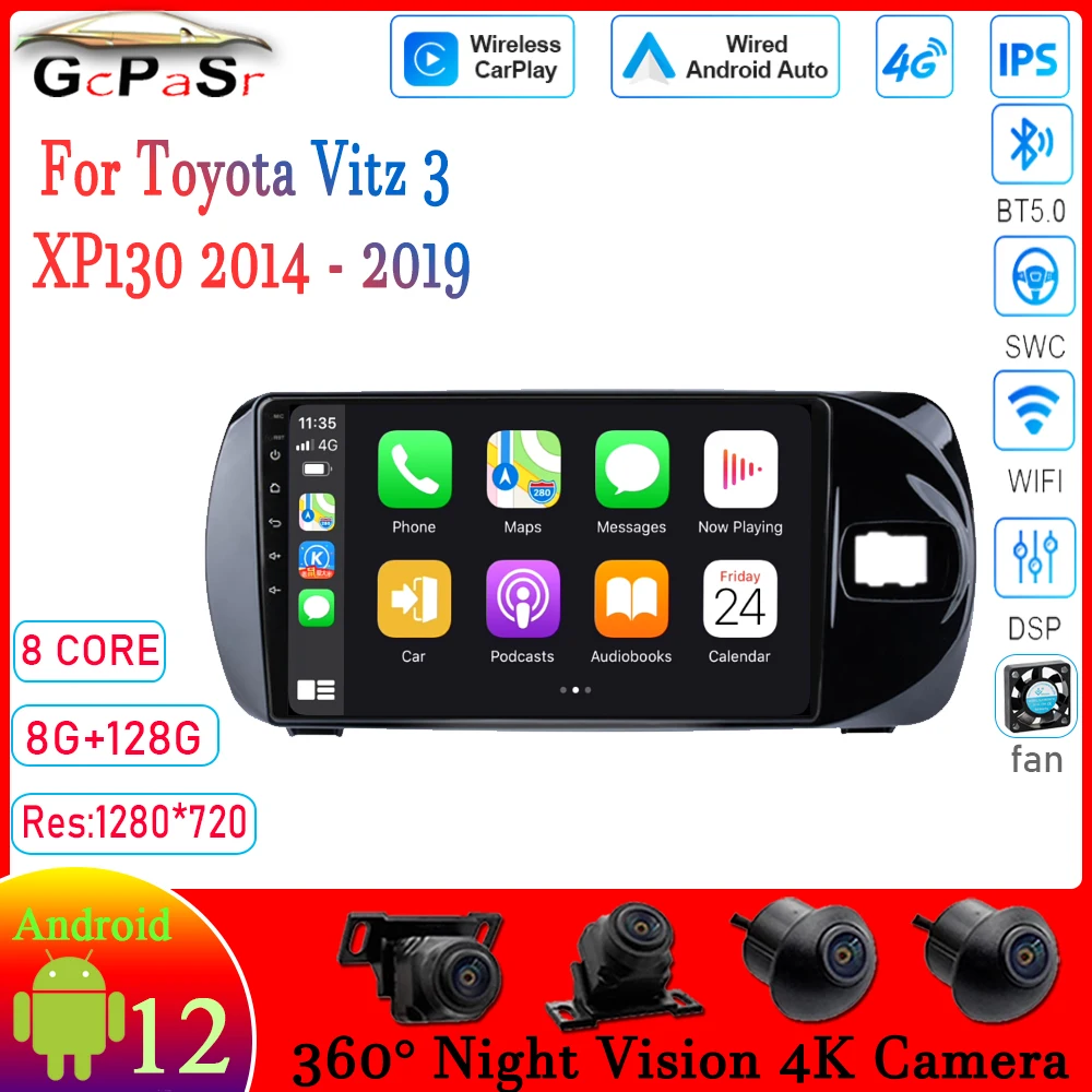 

Carplay Авто Android 11 для Toyota Vitz 3 XP130 2014 - 2019 авторадио радио мультимедийный видеоплеер навигация GPS IPS