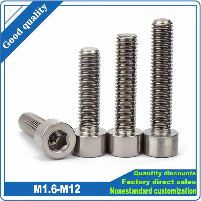 1/3x M1.6 M2 M2.5 M3 M4 M5 M6 M8 M10 M12 TA2 Pure Titanium Gr2 DIN912 Hexagon Hex Socket Head Cap Allen Bolt Screw Length=5-70mm