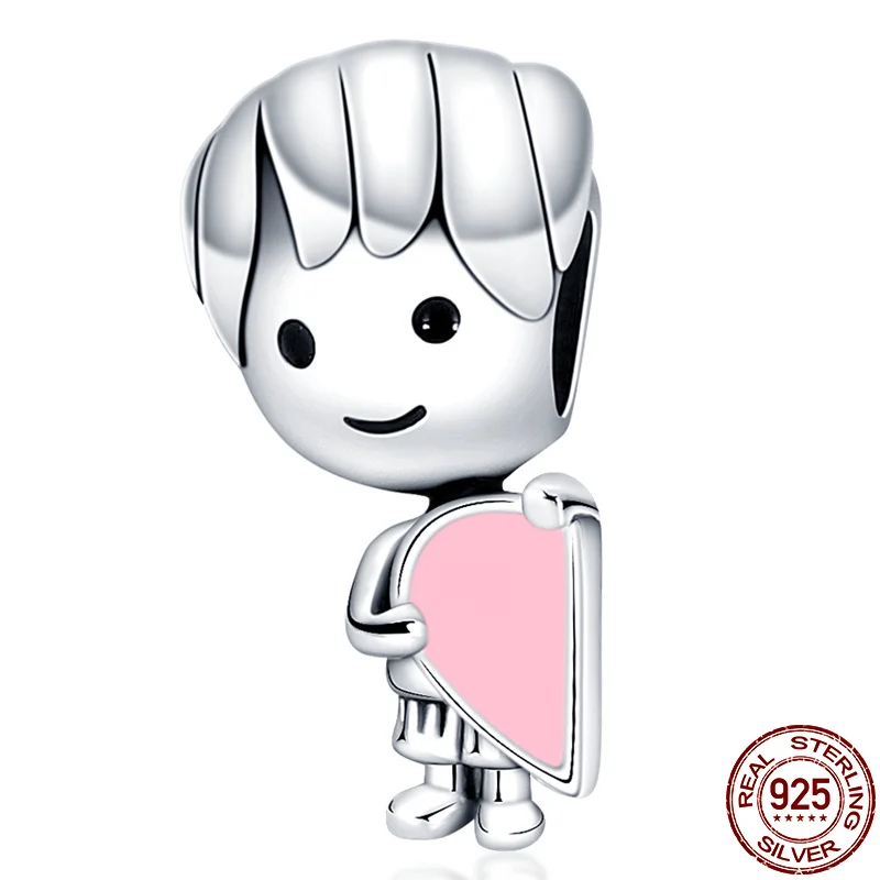 

100% Silver Color charms Caring Little Boy And Little girl Beads Charms fit Original Pandora Beads Bracelet jewelry couple gift