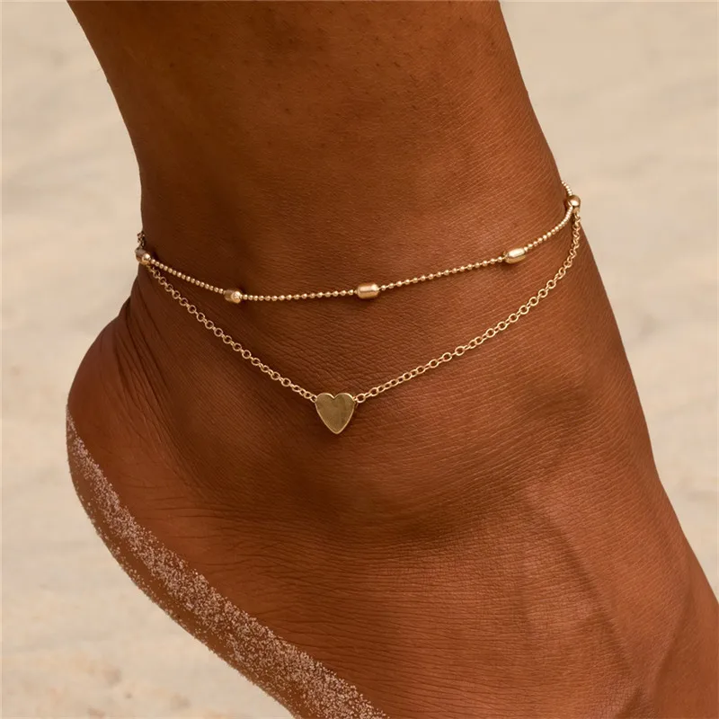 

LETAPI Simple Heart Female Anklets Barefoot Crochet Sandals Foot Jewelry Leg New Anklets On Foot Ankle Bracelets For Women