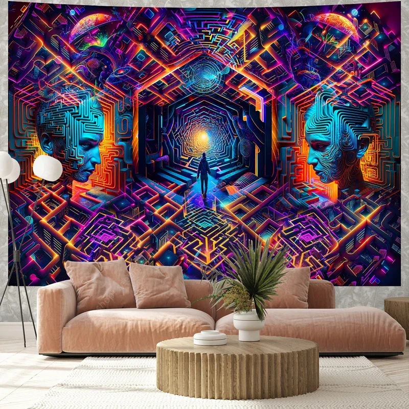 Сложный геометрический лабиринт неоновый пол 3D исследование домашний Настенный