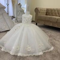 lace tulle flower girl dress bows childrens first communion ball gown princess wedding party little bridesmaid dresse