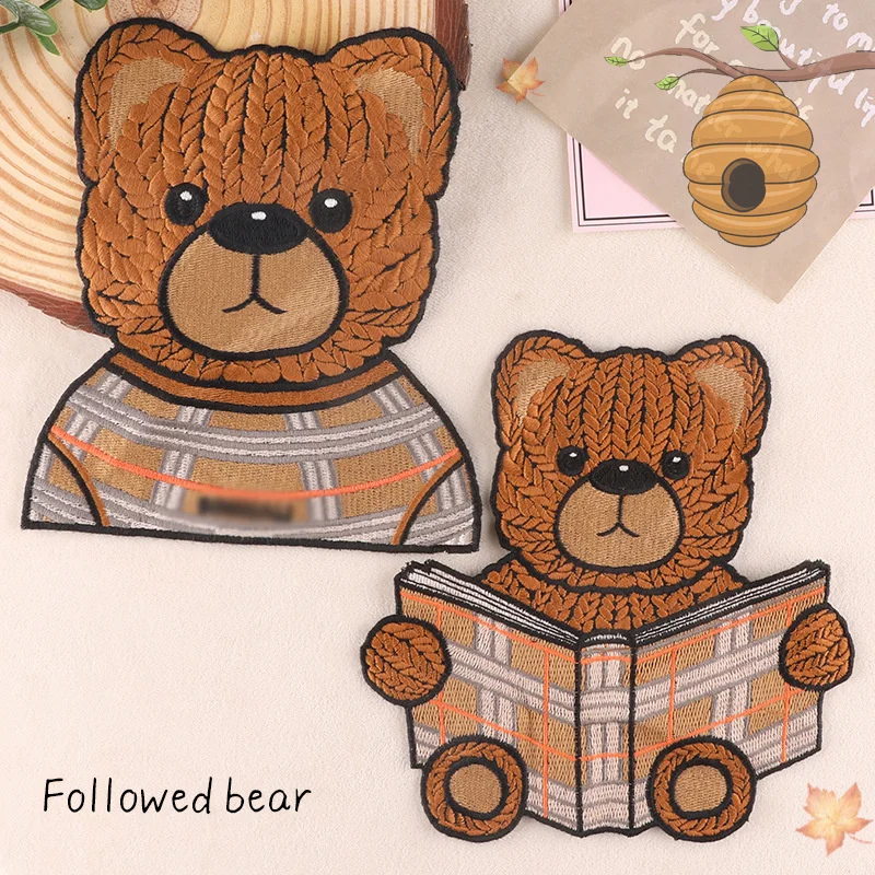 

Cartoon Bear Patches DIY Clothes Knitted towel embroidery hand sewn decorative parent-child patch clothing accessories