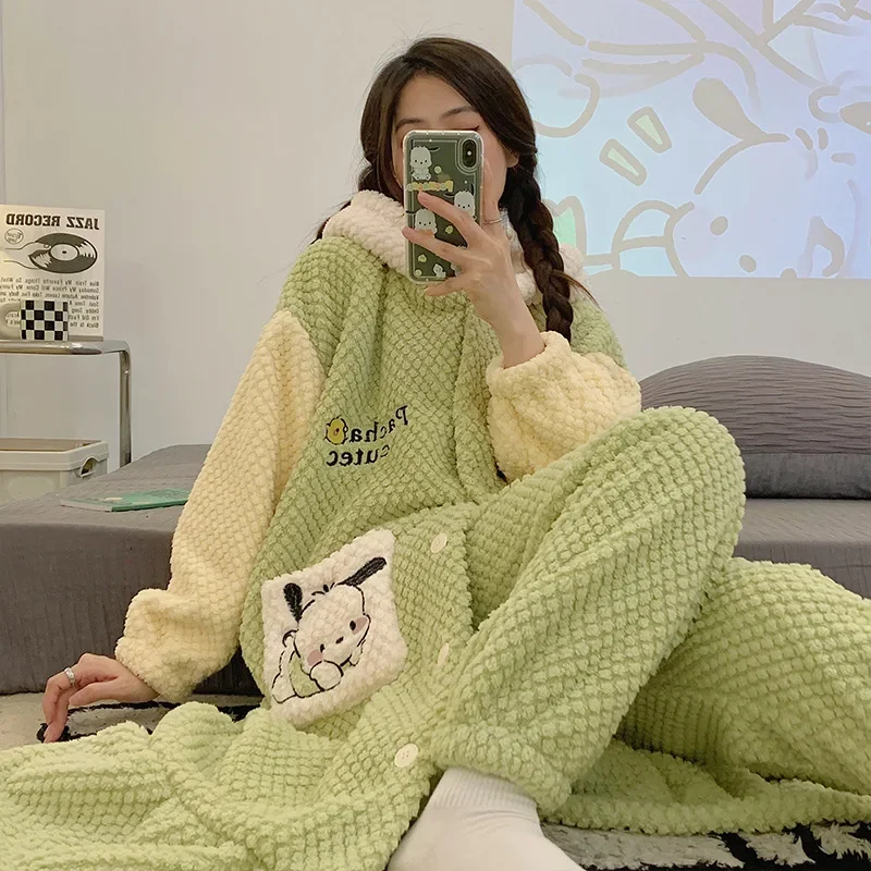Жаккардовая одежда для сна на флисовой подкладке женщин утолщенная ночная