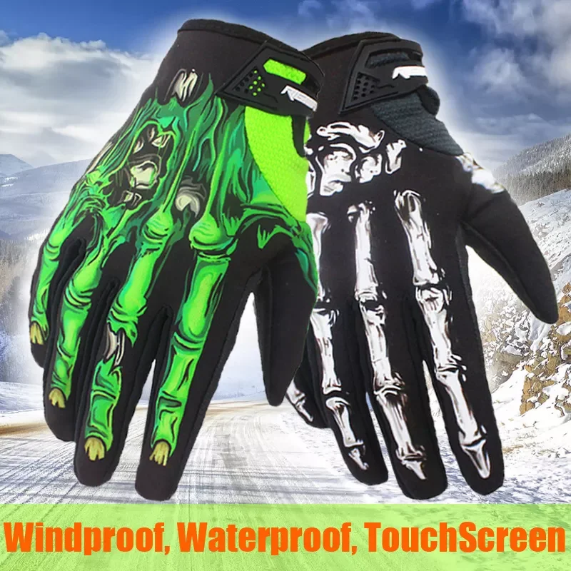 Bike  Gloves Motorcycle Skull Bone Skeleton Full Finger Gloves Windproof Warm Outdoors Riding Skiing Gloves New