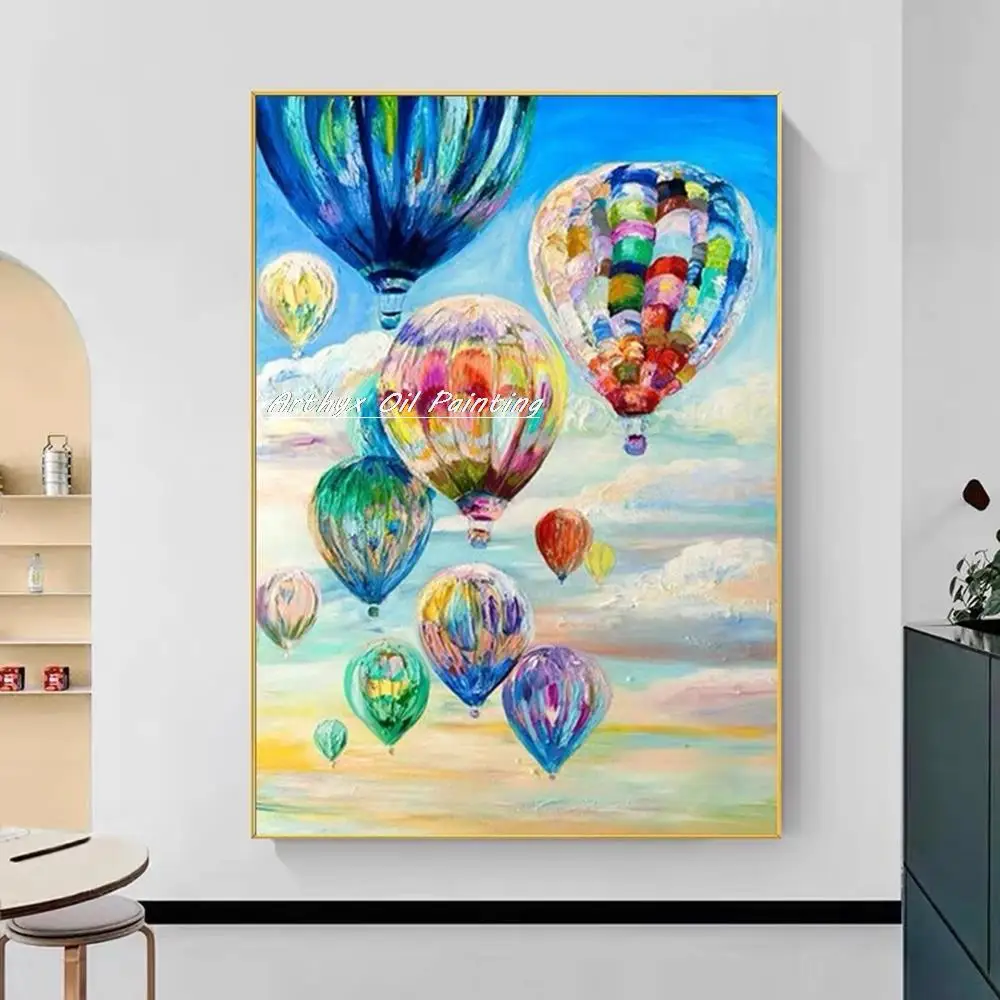 

Arthyx,Large Art Handpainted Hot Air Balloon Oil Painting On Canvas,Modern Abstract Wall Picture For Living Room Home Decoration