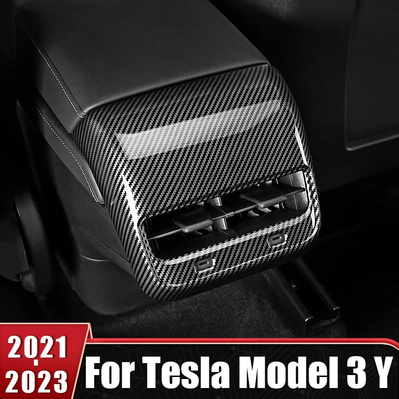 

For Tesla Model 3 Y 2021 2022 2023 ABS Carbon Fiber Car Rear Air Conditioning Vent Outlet Cover Protect Trim Sticker Accessories