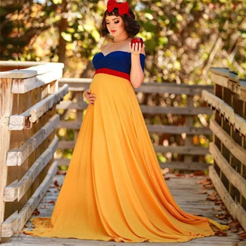 

Cute Strapless Maternity Dress Photo Photography Props Pregnant Vestidos Mesh Chiffon Trailing Dress Woman Robe Femme Enceinte