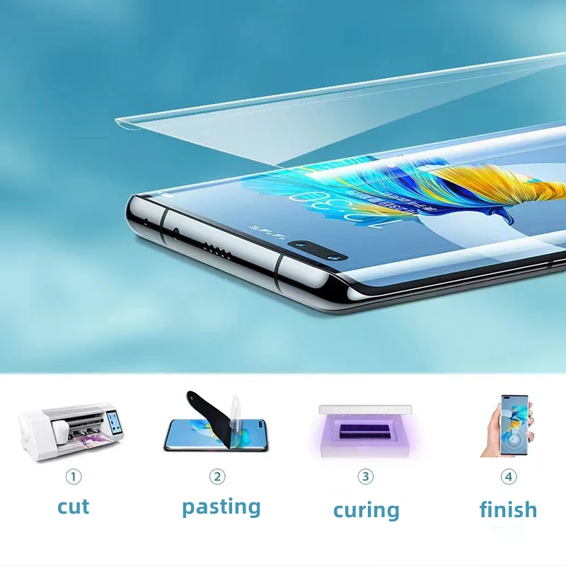 50pcs HD UV Curing Film For Cutting Machine Plottter Flexible UV-Optics Film For iPhone Curved Screen Protector Without Cut Time