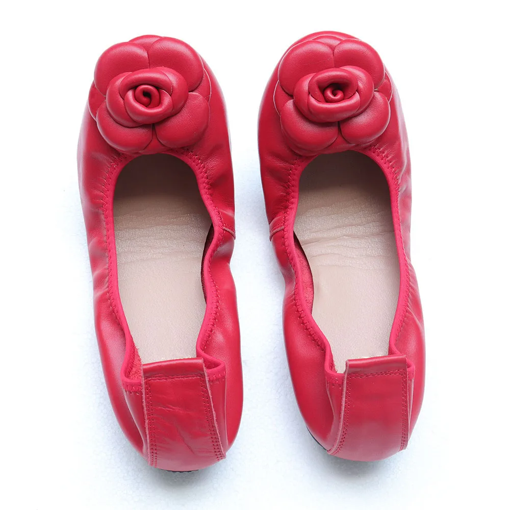 

Women's Female Ladies Mother Woman Flats Shoes Loafers Genuine Leather Slip On Summer Round Toe Size 35-43 Flower Adornment