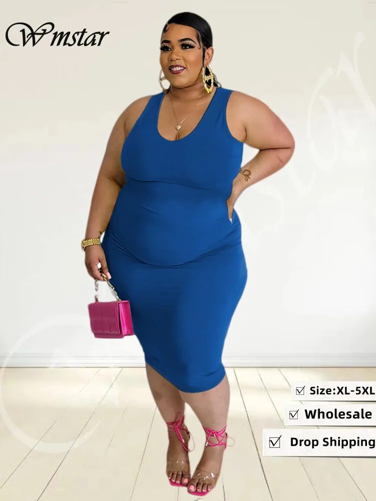 

Wmstar Women Clothing Dresses Summer Sleeveless Tank Dresses Solid Color Crewn Neck Midi Dress Street Wholesale Dropshipping