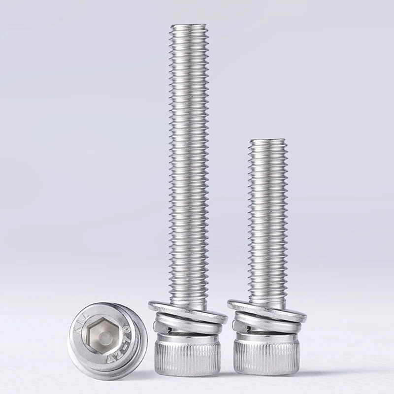 

Винты M2.5 M3 M4 M5 M6 M8 304 из нержавеющей стали GB70.1 с шестигранной головкой и плоской шайбой, пружинная прокладка, монтажные болты