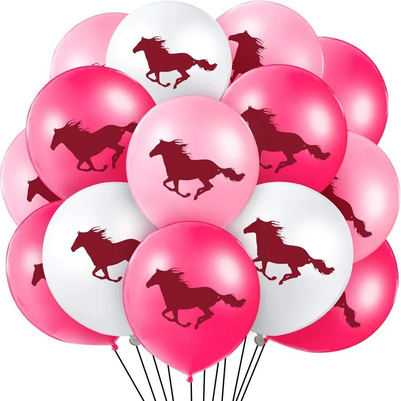 JOYMEMO 18PCS Pink Horse Printed Latex Balloons Set for Cowgirl Birthday Western Bachelorette Party Decoration Supplies