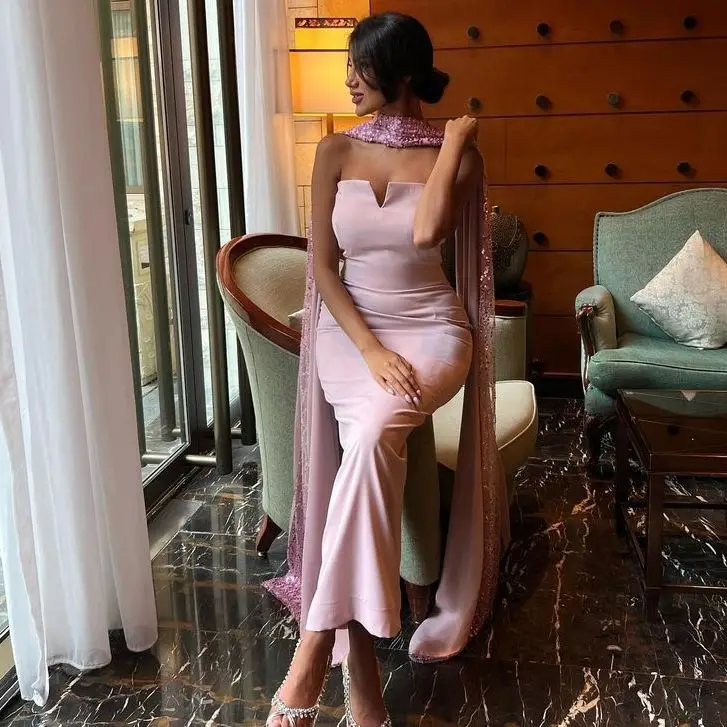 

New Purple Elegant Mermaid Prom Dresses V Neck Ankle Length Evening Dress lace Formal Occasion Gown Women Wedding Party