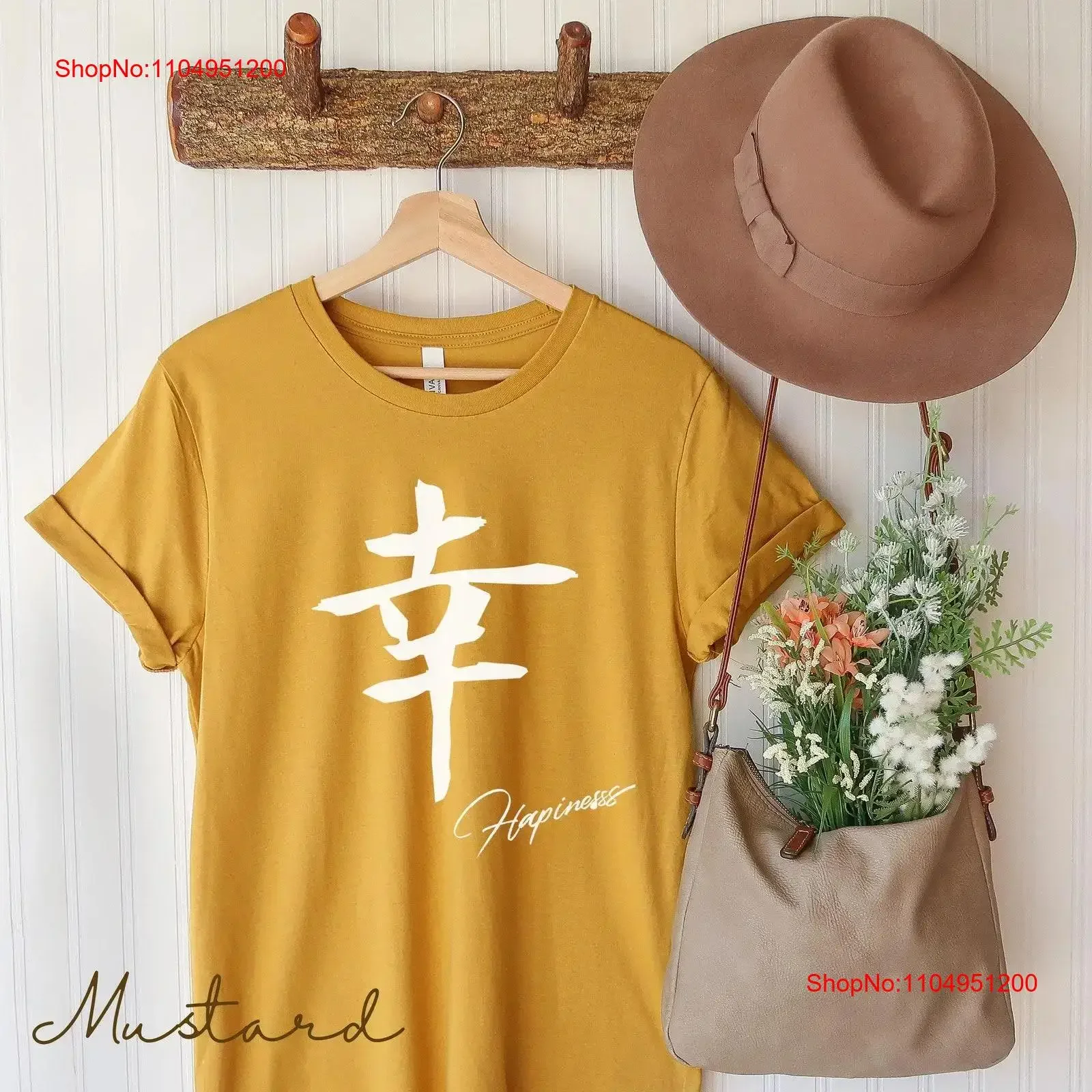 Фото Футболка Kanji Hapiness, майка, японский подарок для женщин, тренировка, красивая футболка с самомотивацией, винтажная стильная универсальная футболка №1