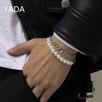 yada silver color splicing chain bracelets for women girl new trendy elegant charming pearl birthday party jewelry bt220005