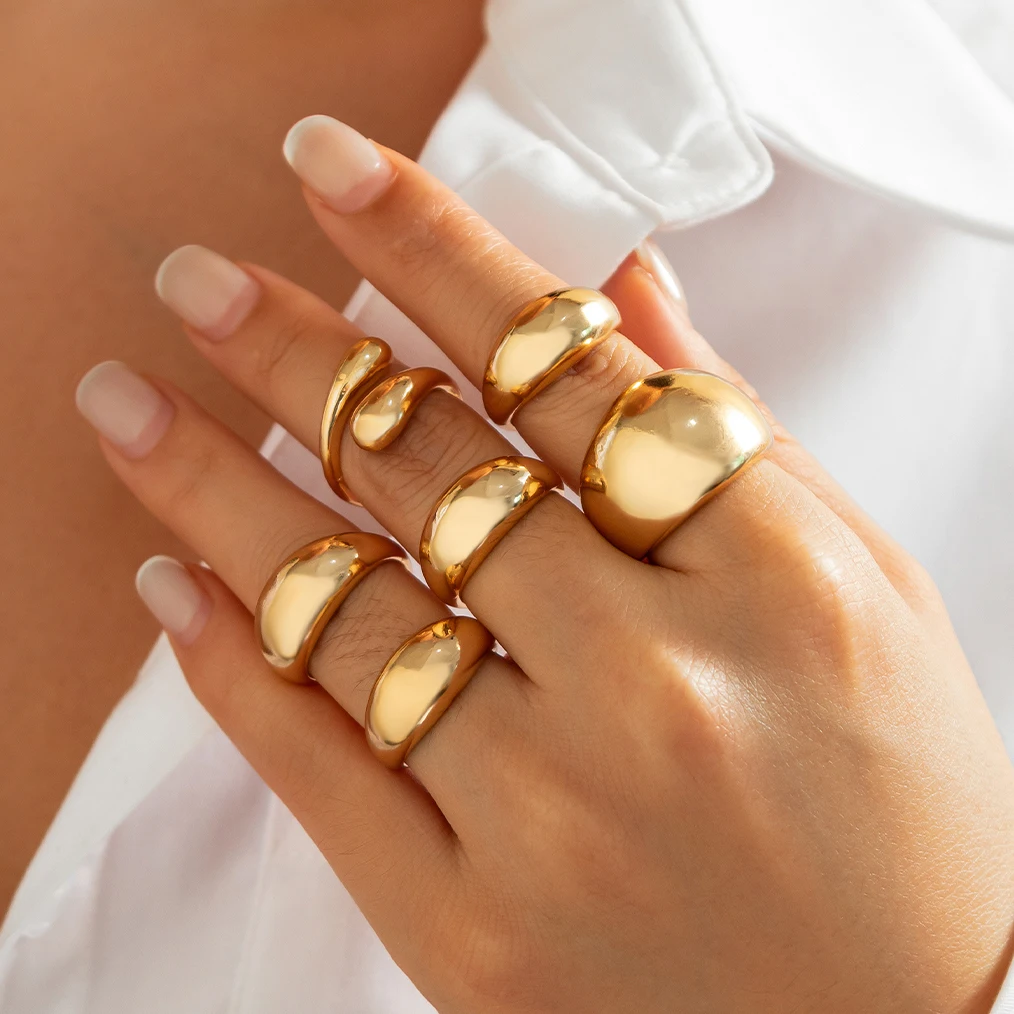 PuRui 6 шт./компл. готические гладкие кольца с каплями воды для женщин винтажные