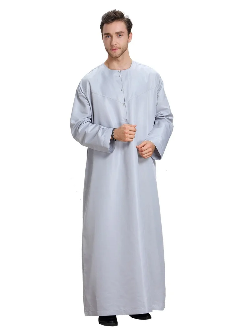 Muslim Men Jubba Thobe Kimono Long Robe Kaftan Solid Saudi Musulman Wear Abaya Caftan Islam Dubai Arab Dress Islamic Clothing