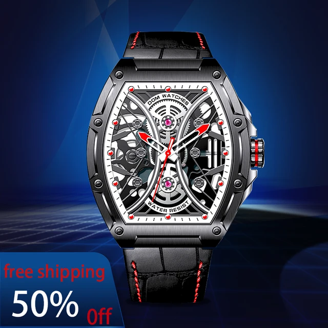 DOM New Fashion Skeleton Punk Style Quartz Chronograph Men's Watch Waterproof Watch Men's Clock M-1388 2