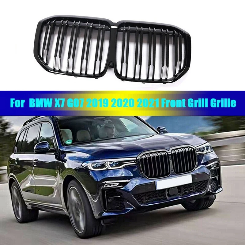 

2019 2020 2021 Performance Style Kidney Grille For-BMW X7 G07 Double Slats Glossy Black Grill Front Hood Insert