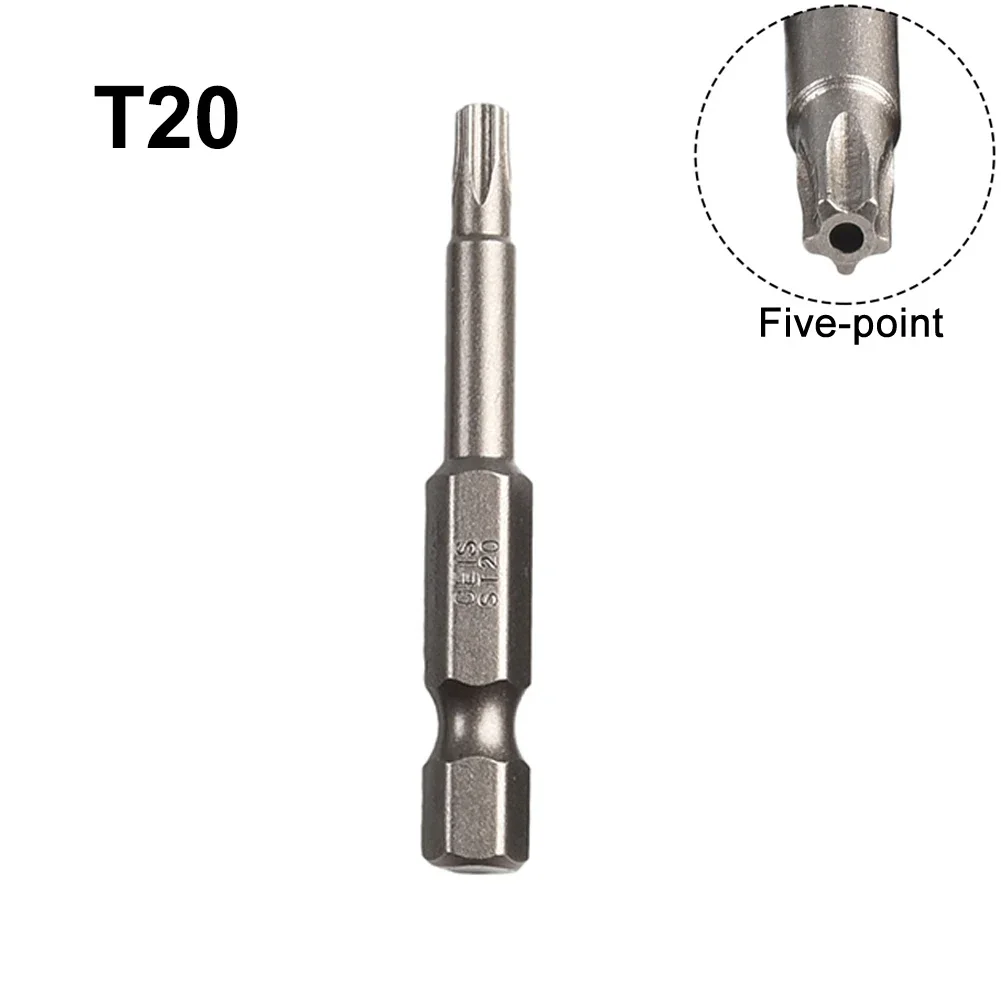 

1 шт., 50 мм, отвертка Torx, 1/4 дюйма, шестигранный хвостовик, магнитная пятиточечная головка Torx с отверстием T8-T40 для электрических отверток