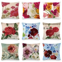 floral cushion cover 50x50 cm pillow cover chinese rose clematis hydrangea flower buttercup printed pillowcase fundas de cojines