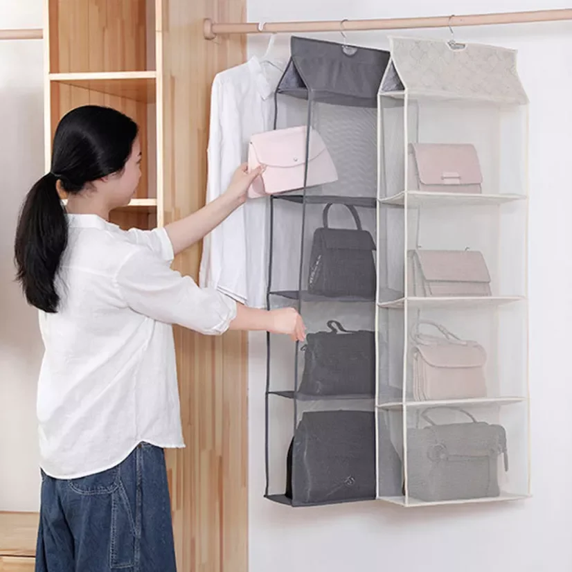 

2/3/4 Layers Wardrobe Organizer Clothes Dust-proof Hanging Shelf Organizer for Handbag Bag Hanger Bedroom Storage