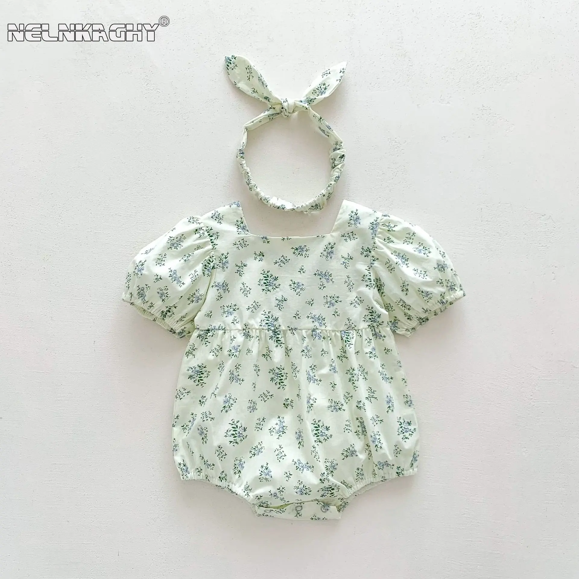 2023 new in summer newborn infant girls short sleeve floral cotton outdoor clothing kids baby jumpsuits bodysuits gift headbands