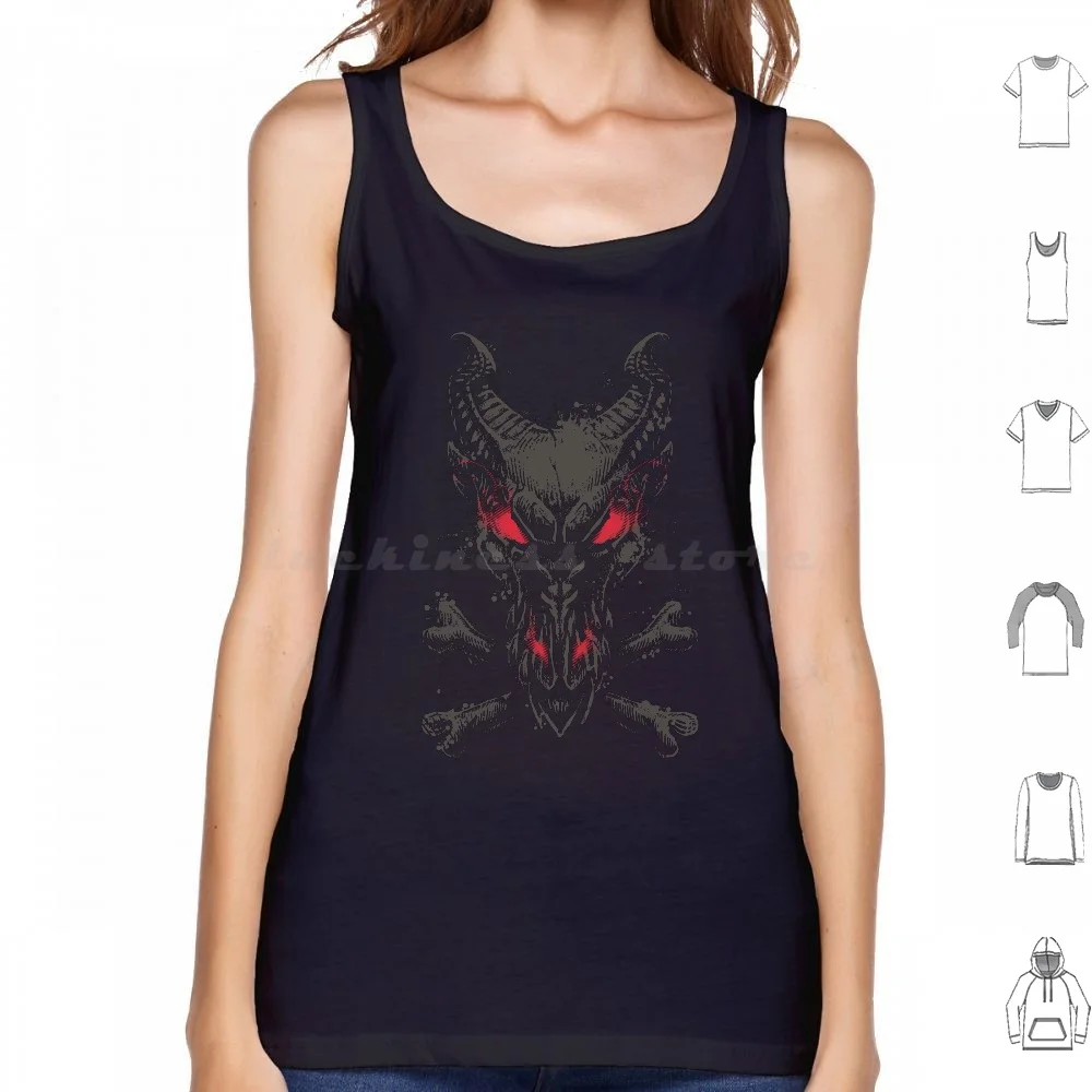 

All The Powers Of Hell-Grey And Red Tank Tops Print Cotton Dragon Dollmaker Fantasy Grey Skull