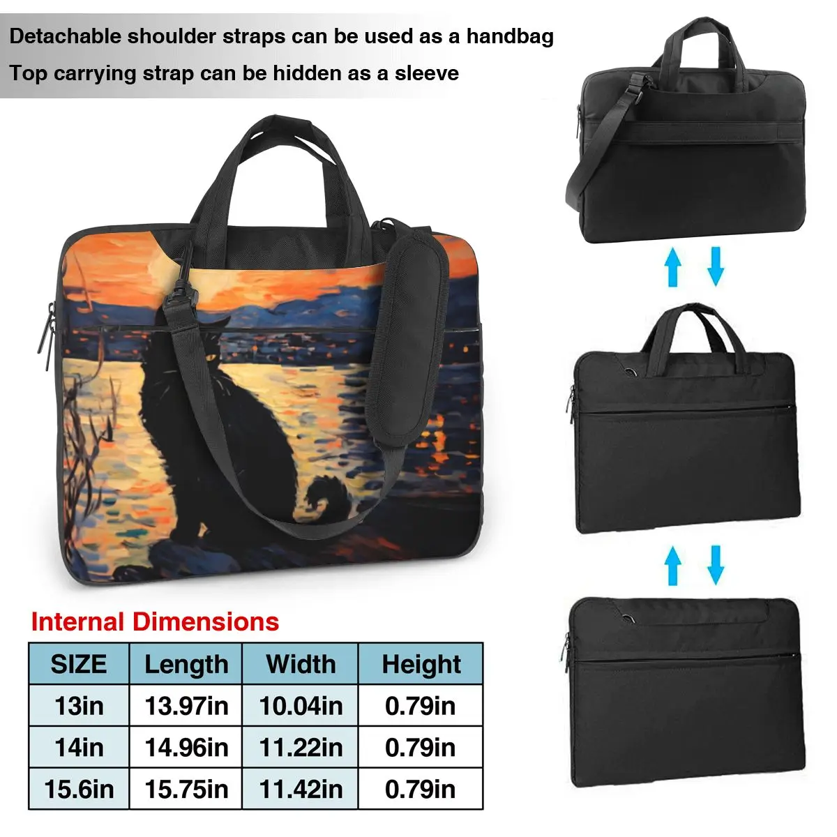 Сумка для ноутбука Черный кот на закате противоударная сумка с милыми животными