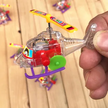 1PCS New Children's Fun Transparent Mini Gliding Helicopter Toy Children Somersault Running Clockwork Airplane Toy Party Gift