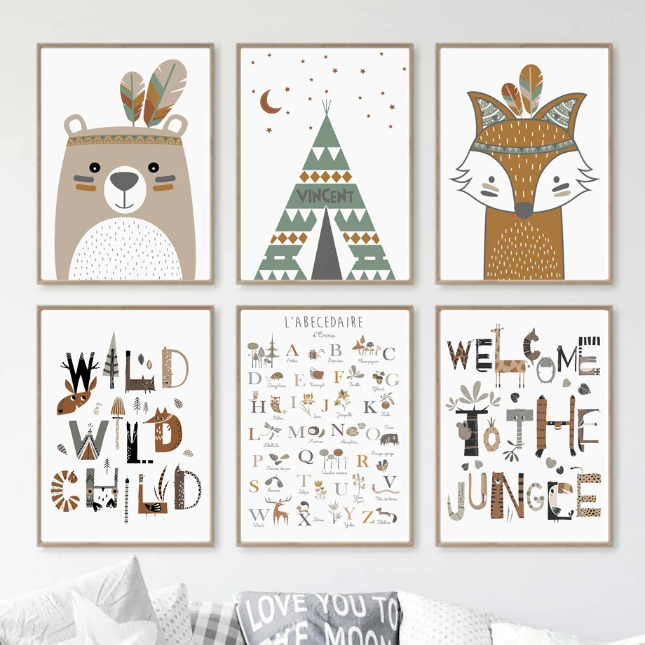 

Fox Bear Tent Dream Animal Alpha Numeric Wall Art Canvas Painting Nordic Posters And Prints Wall Pictures For Kids Room Decor