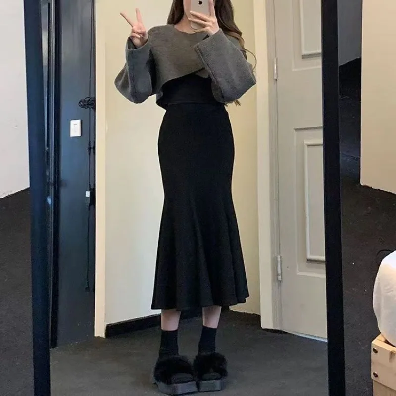 Осень-зима Корейская французская мода однотонная элегантная трапециевидная