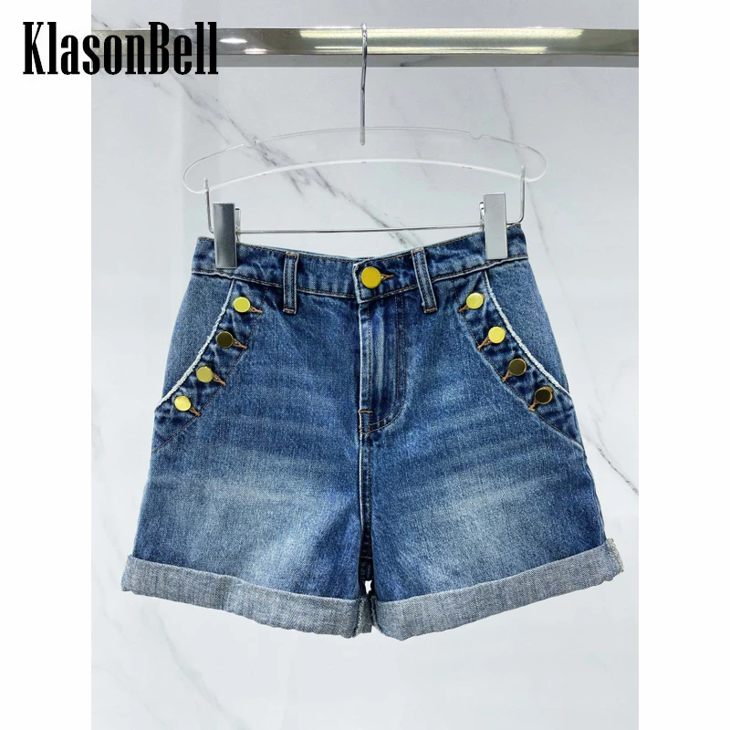 

Женские джинсовые шорты KlasonBell с декоративными пуговицами и высокой талией, 5,4