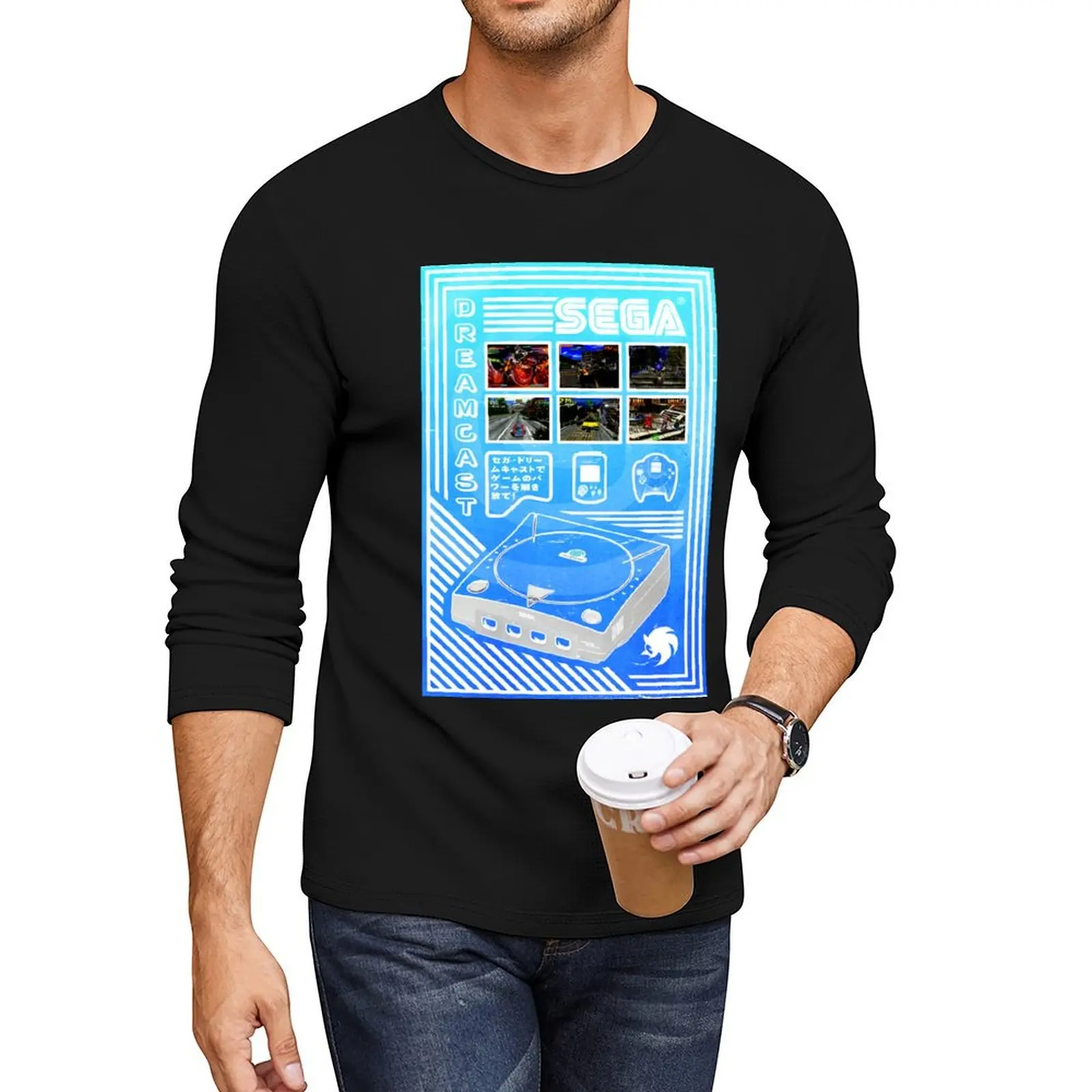 Длинная футболка Sega Dreamcast Vector Design с аниме черная эстетичная одежда мужская