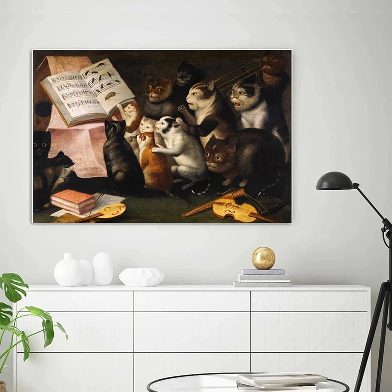 Картина на холсте с изображением музыкального урока для кошек веселый Кот
