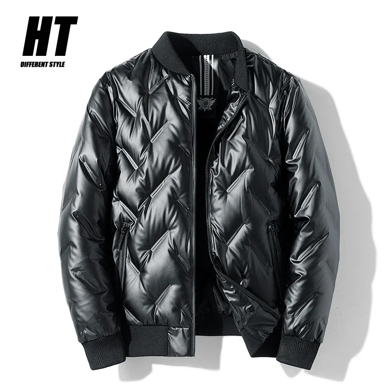 

New in Winter New Men's Down Jackets Thick Warm White Duck Down Puffer Coat Glossy Solid Color High Quality Men Pilot Jacket