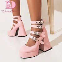 brand new ladies fashion buckle gothic pumps platform thick high heels womens pumps 2022 party office sexy punk shoes woman