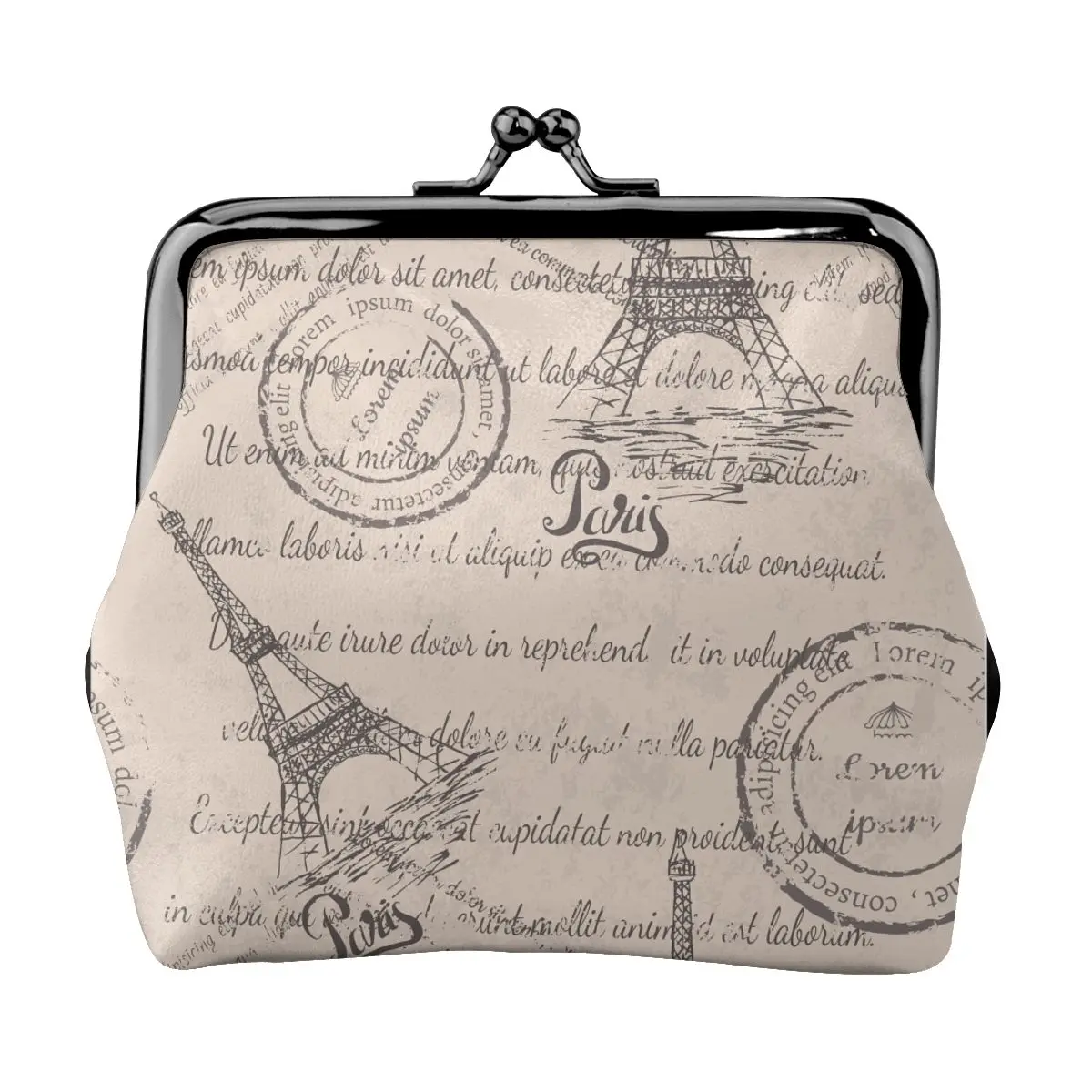 

Coin Purse Vintage Eiffel Tower Lettering Paris Stamps Women Mini Pouch Female Pouch Key Card Holder Wallet